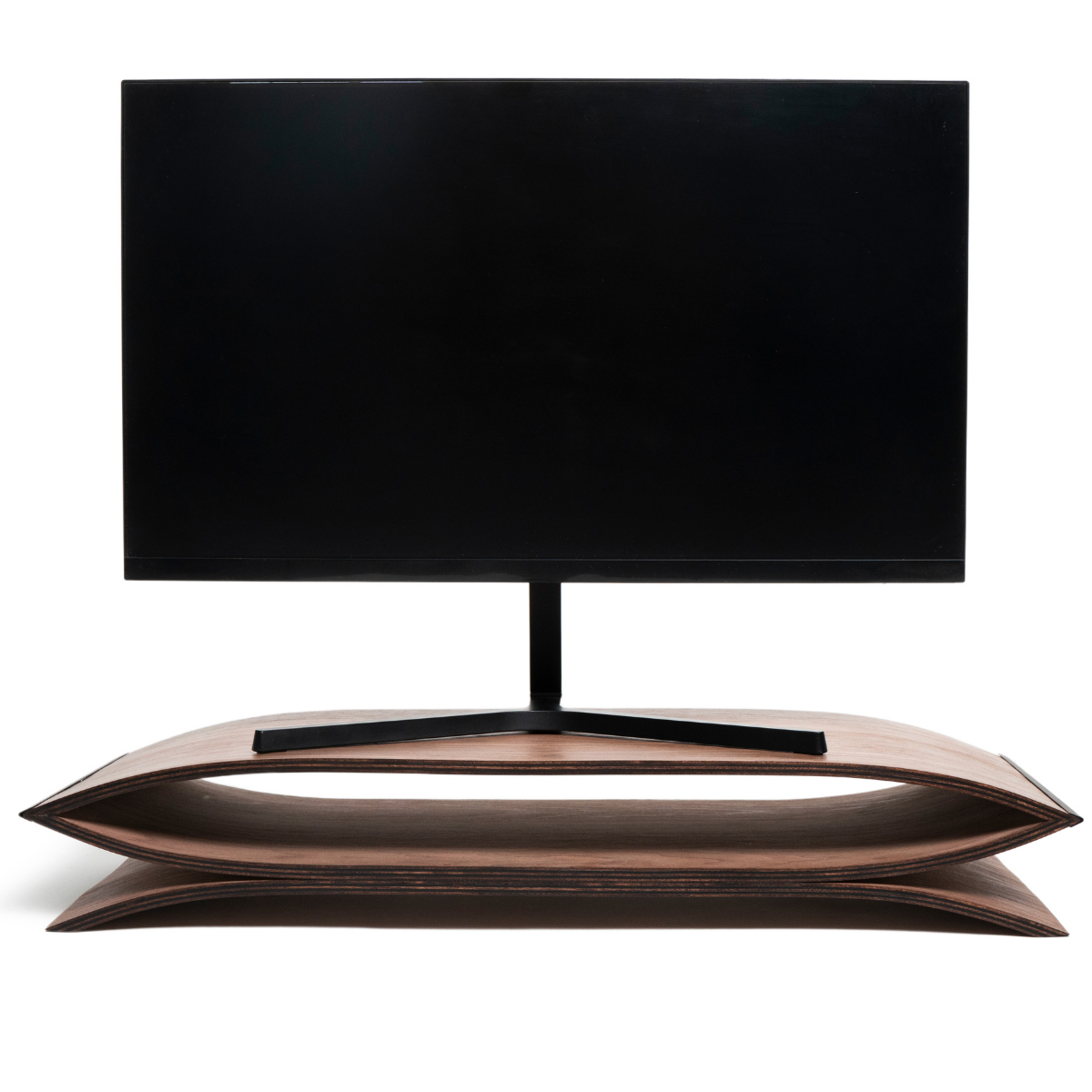 Front look of wooden monitor stand for desk